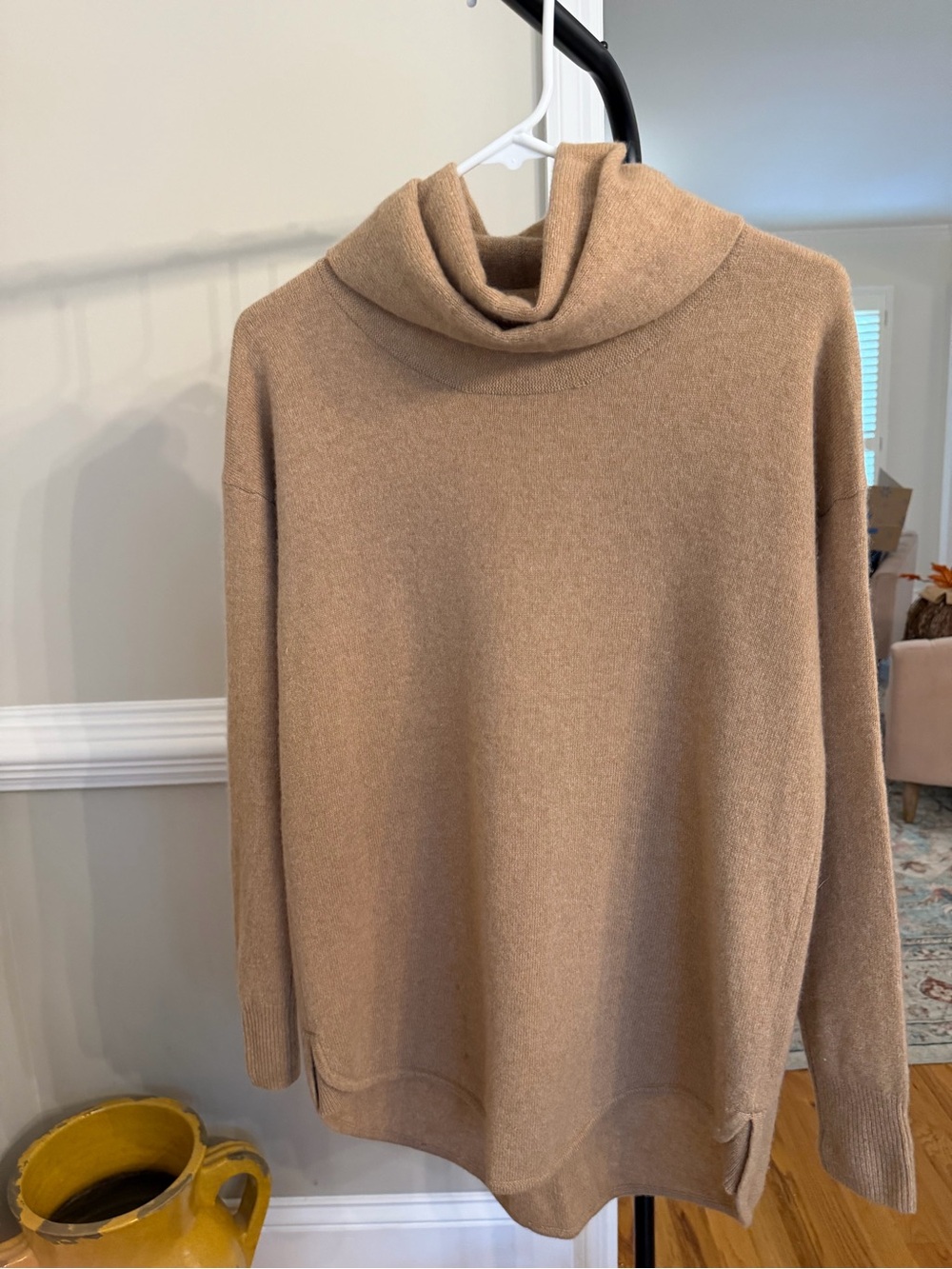 White + Warren Taupe Turtleneck Cashmere Sweater